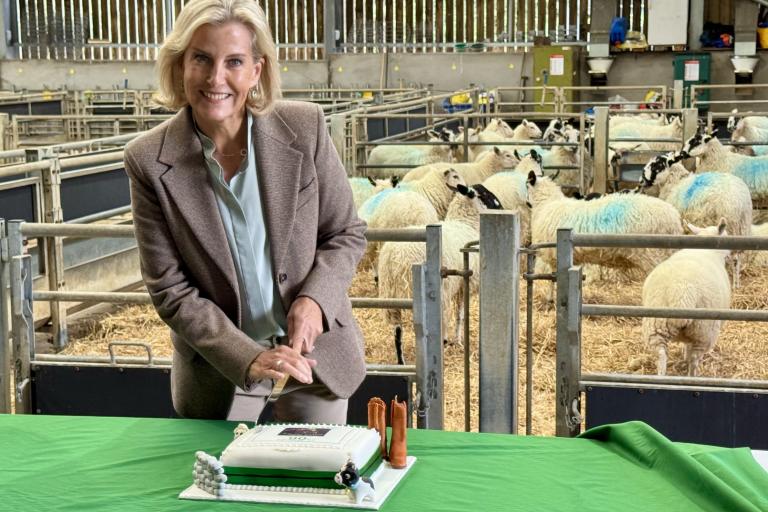HRH The Duchess of Edinburgh cuts Penrith Young Farmers 90th Birthday Cake