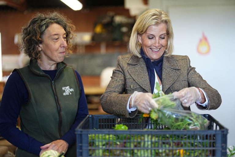 HRH The Duchess of Edinburgh packaging freshly picked produce with Home Grown Here, Crosby Ravensworth